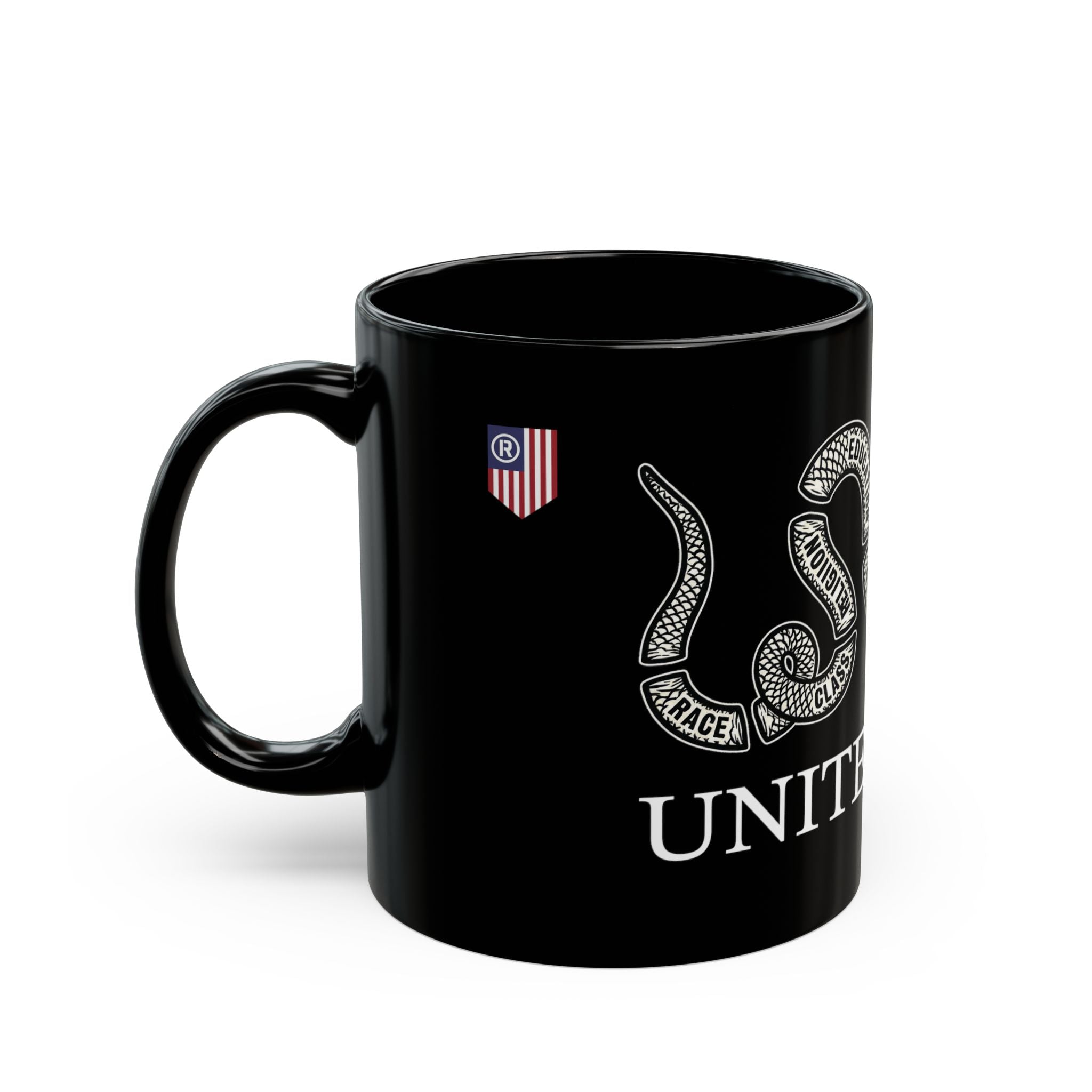 Unite or Die Snake Graphic Mug | Black Ceramic Coffee Mug